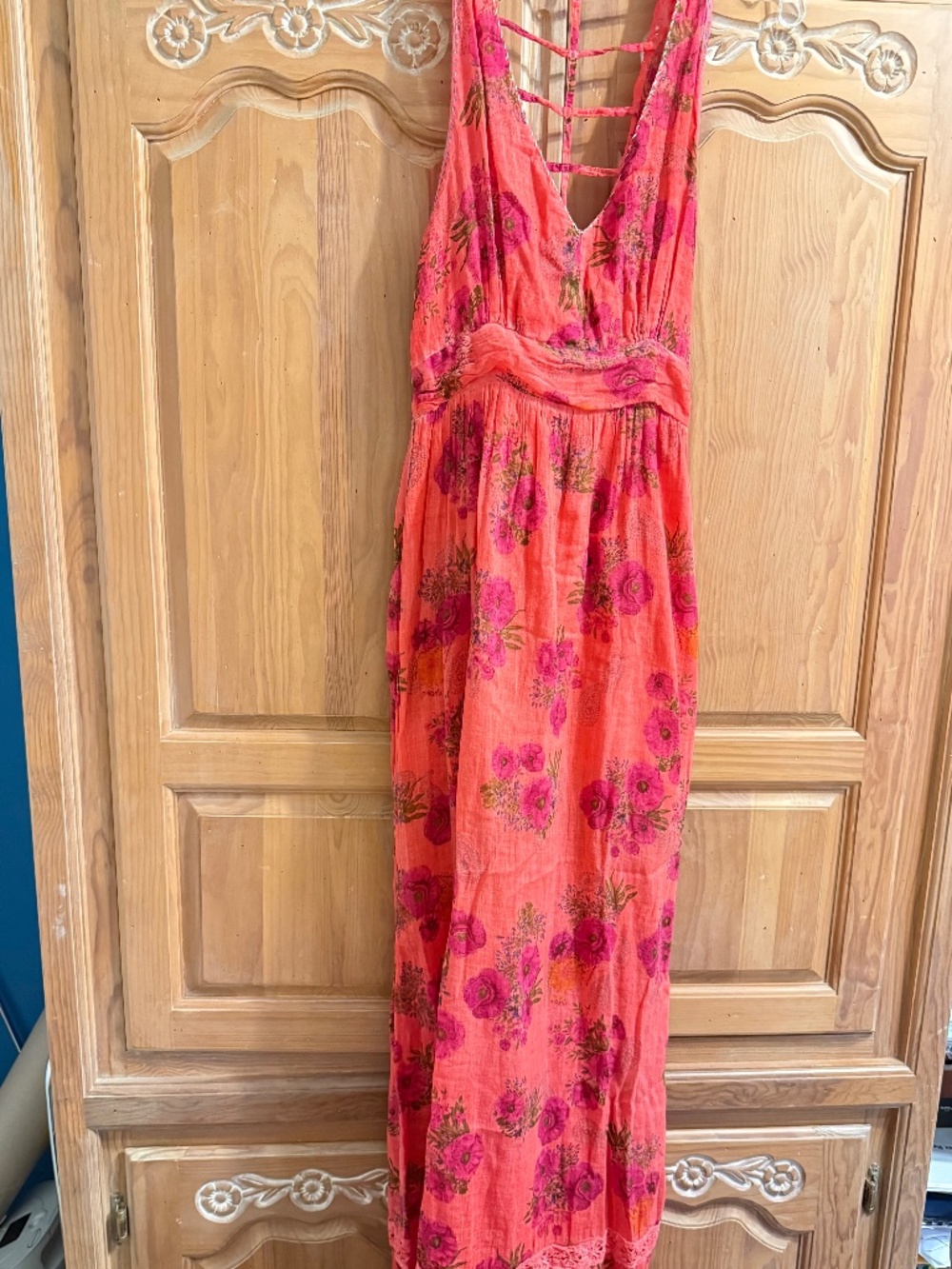 RAGA Women's Floral Print Maxi Dress Coral 100% Cotton Size XS Boho Festival NWT